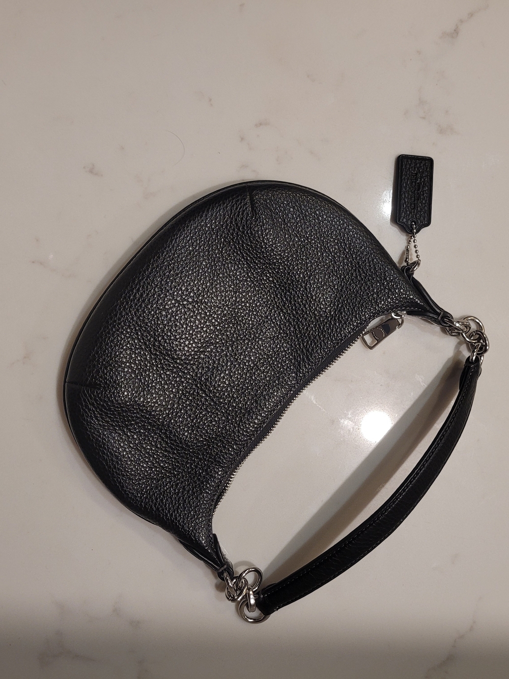 Coach Black Pebbled Leather Crescent Shoulder Bag with Silver Hardware - Picture 4 of 7